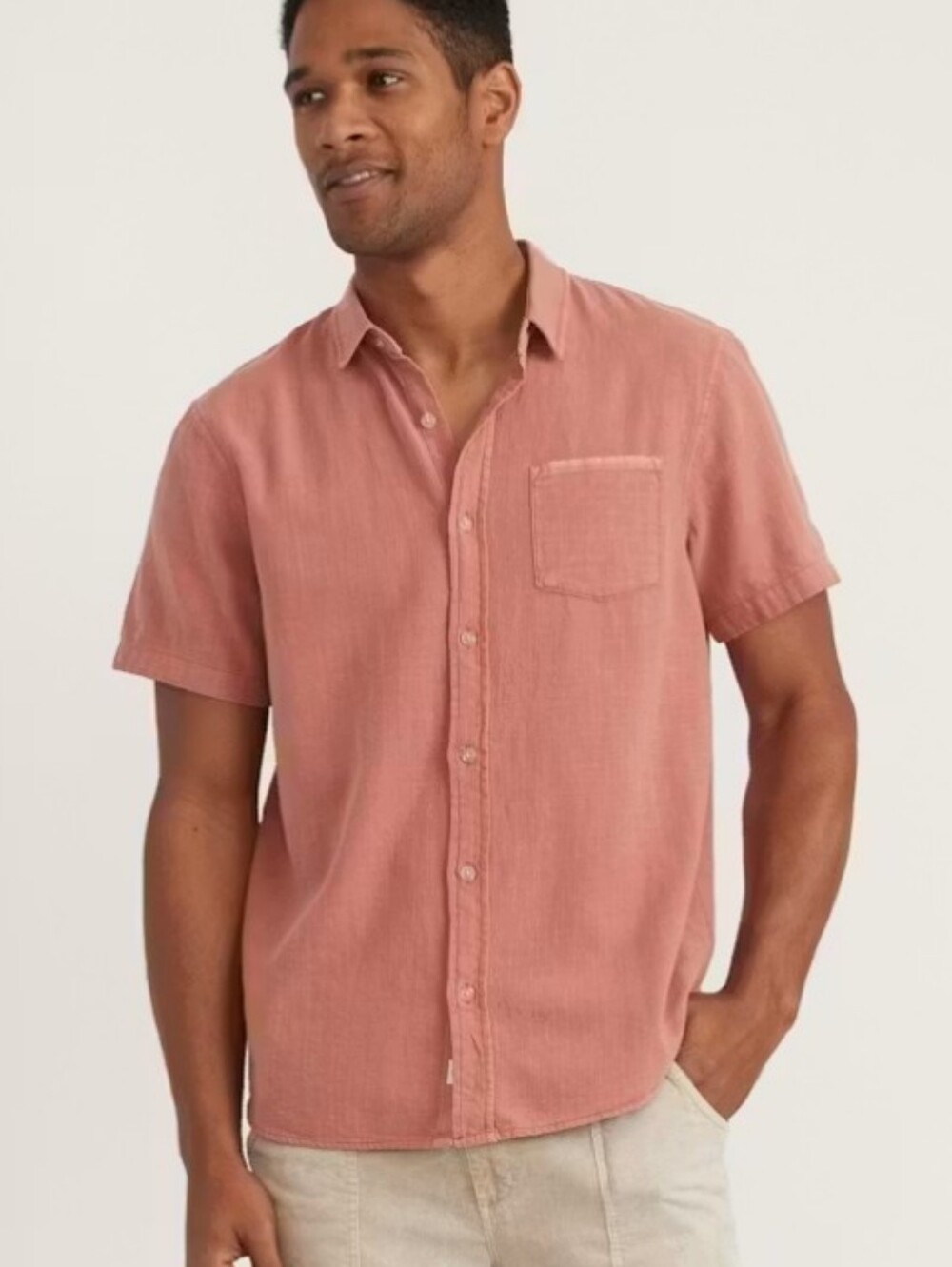 Marine Layer Short Sleeve Selvage Shirt In Apricot Brandy Size XL